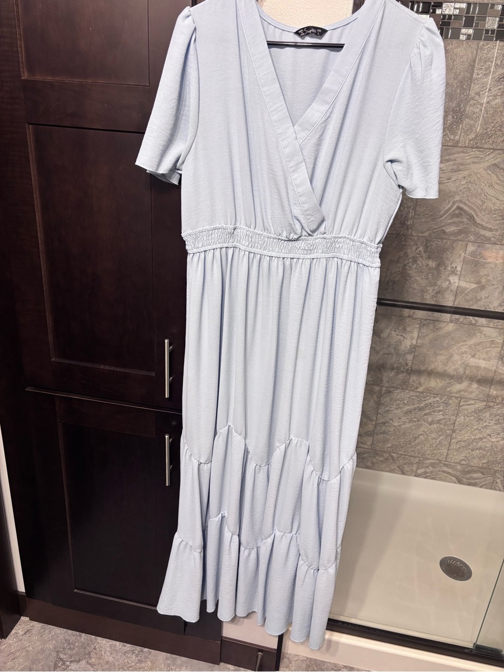 Simple Light Blue V-Neck Maxi Dress